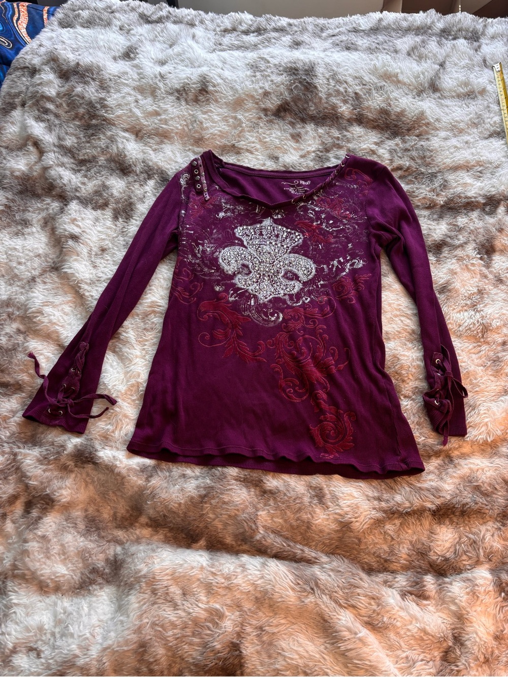 Vintage Y2K RXB Plum Long-Sleeve Embellished Scoop Neck Top